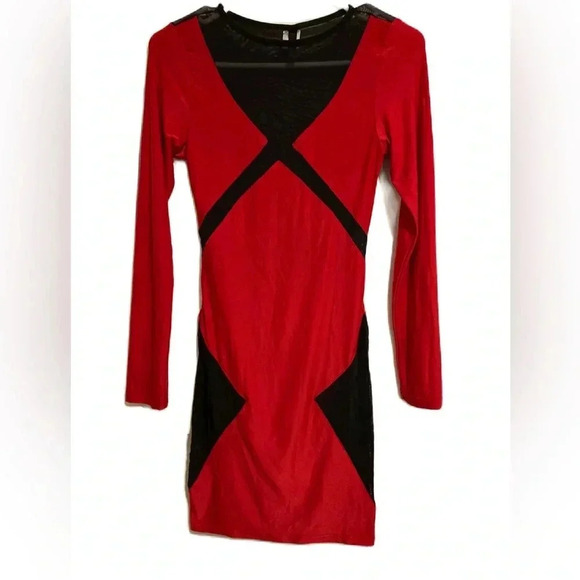 J Women’s Mini Sheer Cut-out Dress Black, Red Size Medium - Picture 1 of 9